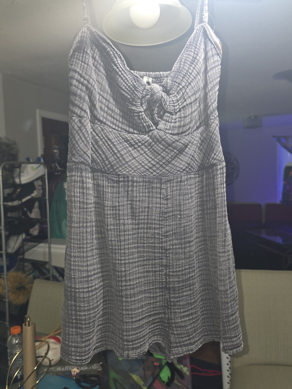Gray Striped Tie-Front Sundress Romper - Women